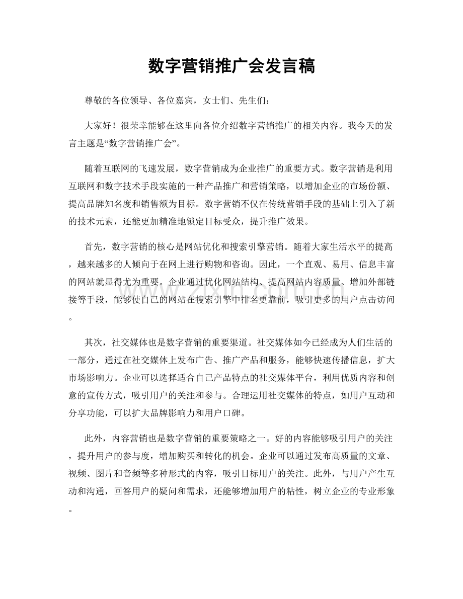 数字营销推广会发言稿.docx_第1页