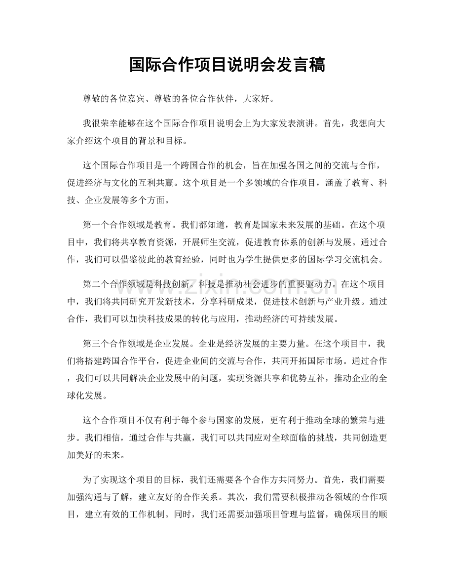 国际合作项目说明会发言稿.docx_第1页