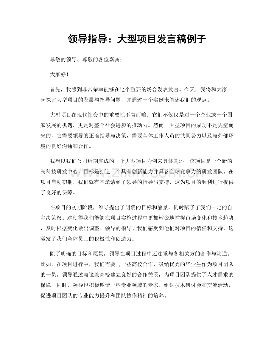 领导指导：大型项目发言稿例子.docx_第1页