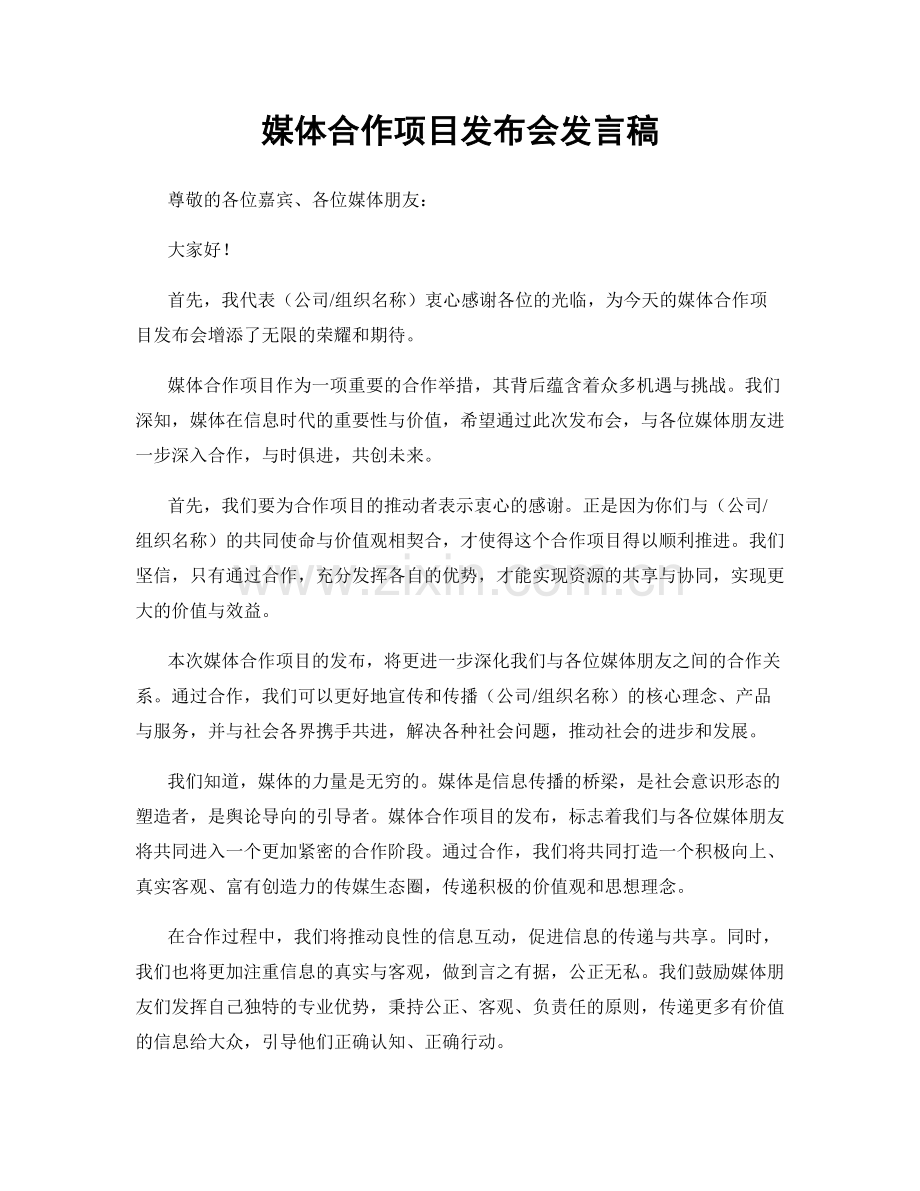 媒体合作项目发布会发言稿.docx_第1页