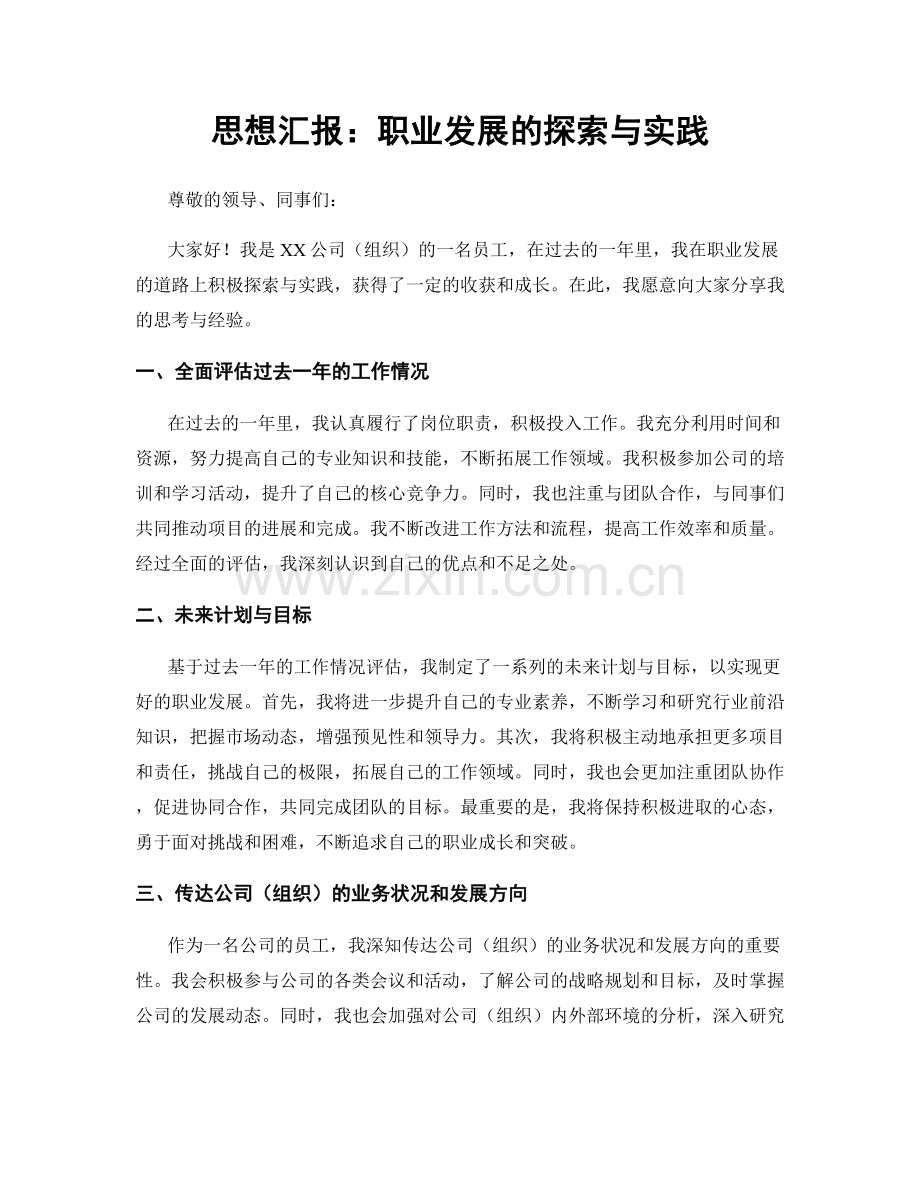 思想汇报：职业发展的探索与实践.docx_第1页