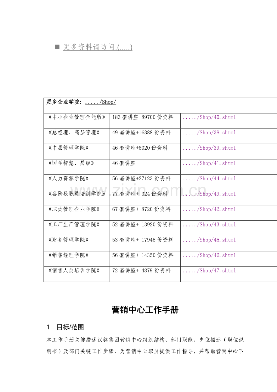 营销中心工作岗位说明手册模板.doc_第1页