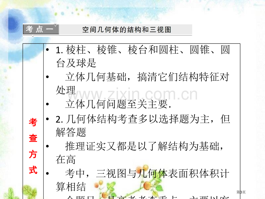 考点一空间几何的结构和三视图省公共课一等奖全国赛课获奖课件.pptx_第3页