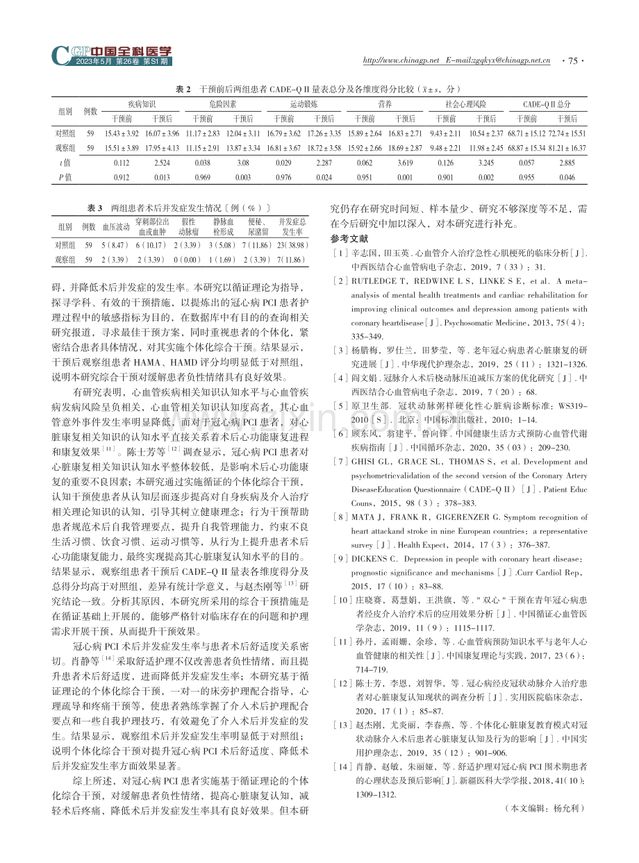 基于循证理论的个体化综合干预对冠心病PCI患者负性情绪、心脏康复认知及并发症的影响.pdf_第3页