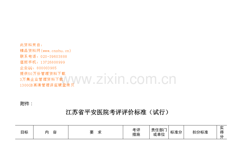 江苏省平安医院考核评价标准概述样本.doc_第1页