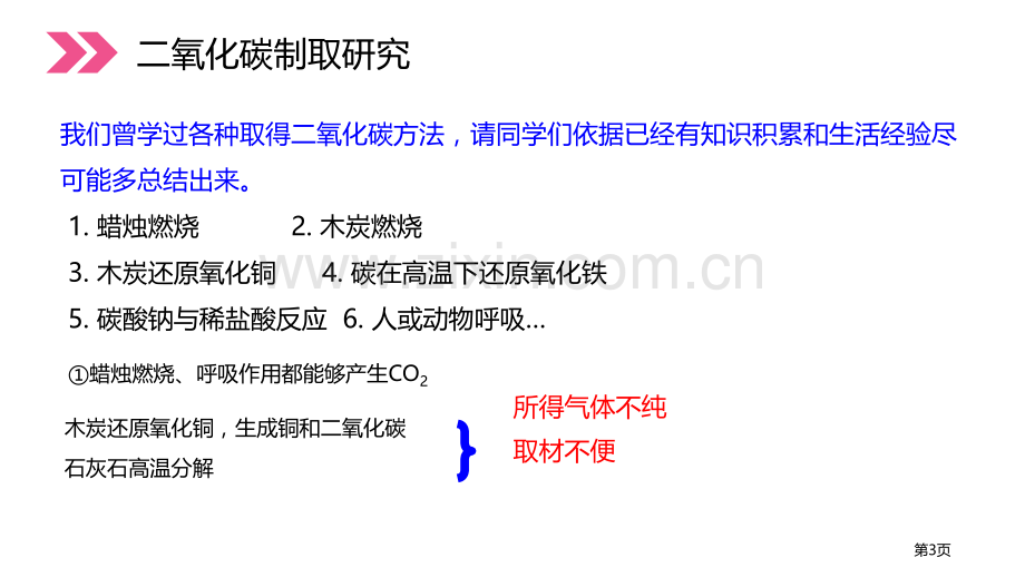 二氧化碳制取的研究省公开课一等奖新名师优质课比赛一等奖课件.pptx_第3页