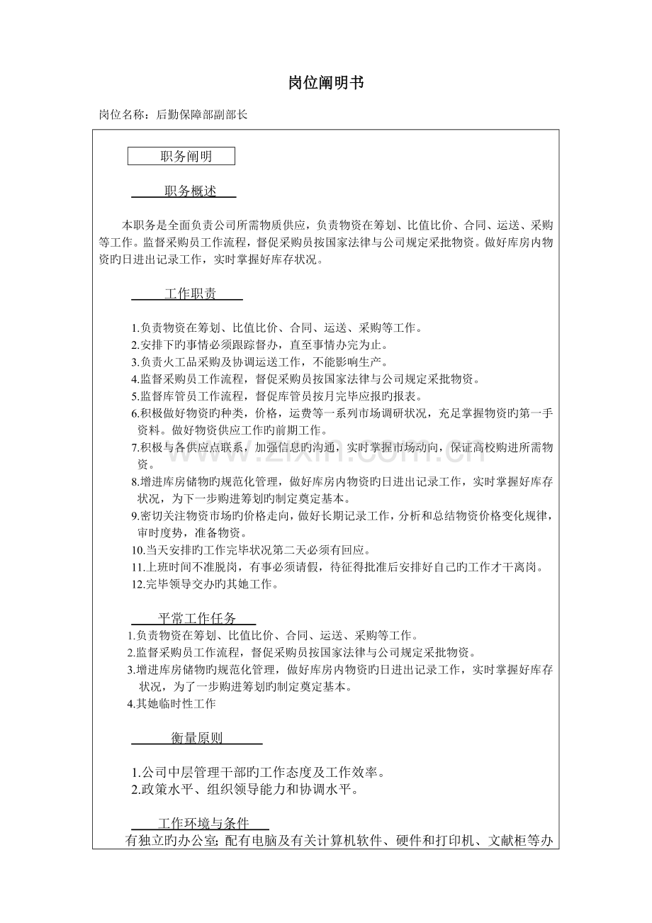 后勤保障部岗位专项说明书.docx_第3页