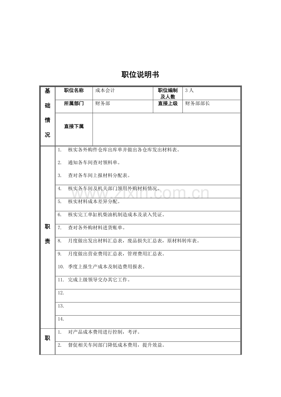 江动股份-成本会计职位说明书样本.doc_第1页