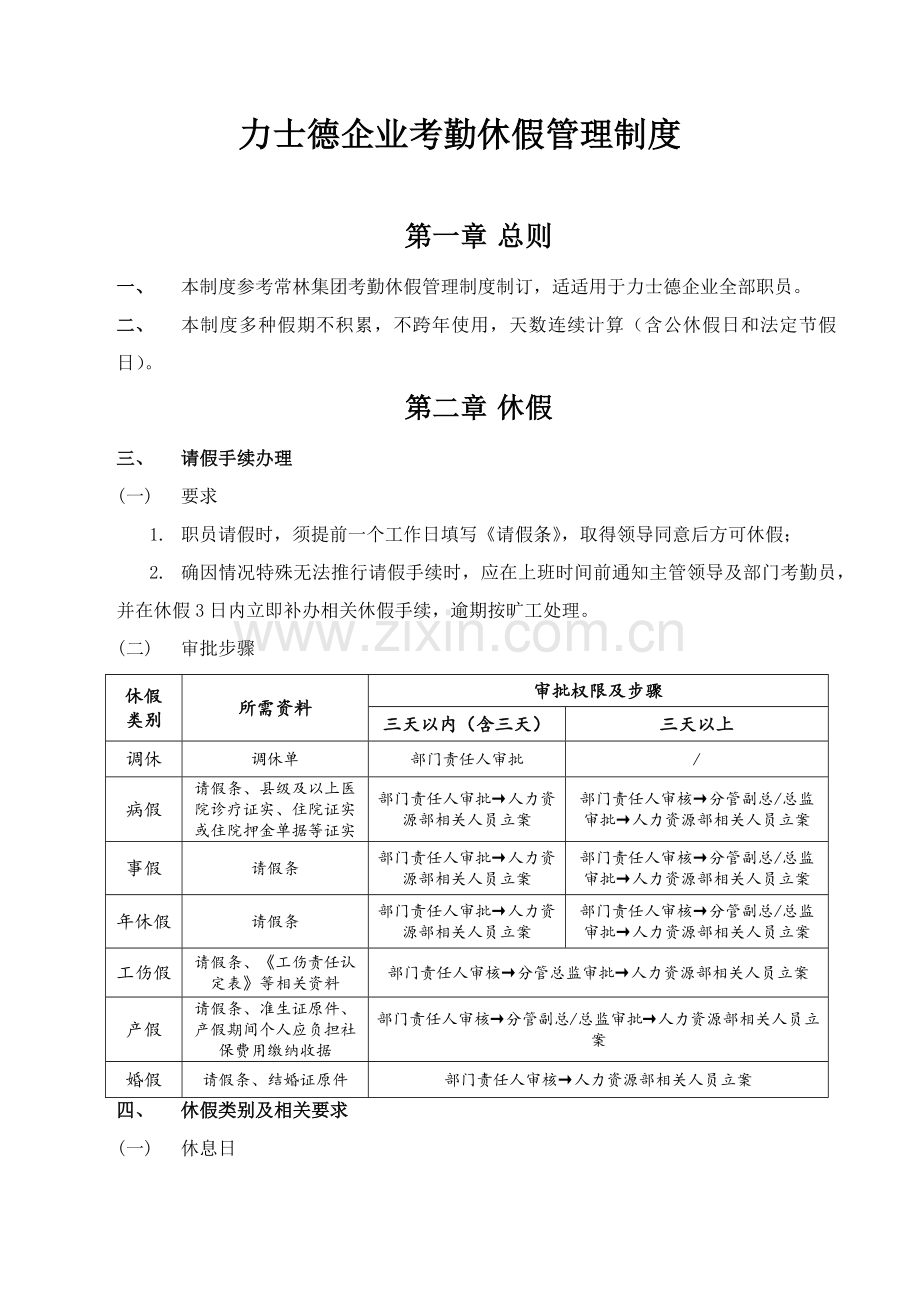 力士德公司休假考勤管理核心制度.docx_第1页