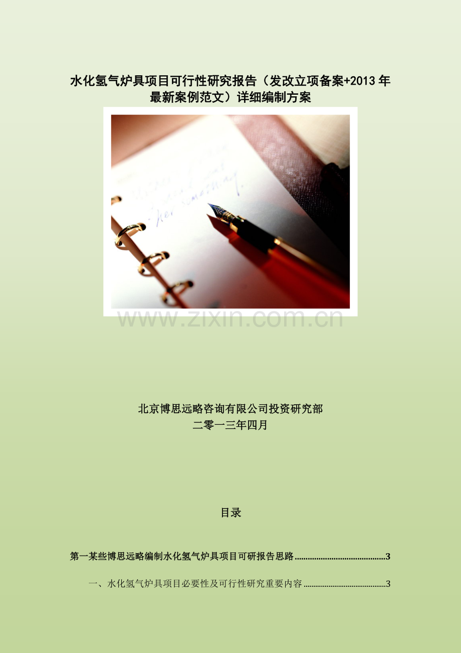 水化氢气炉具综合项目可行性研究应用报告发改立项备案案例范文详细编制专项方案.doc_第1页