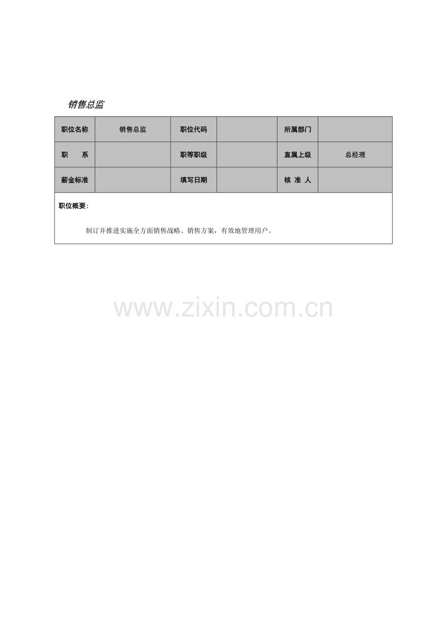 销售总监岗位说明书模板样本.doc_第1页