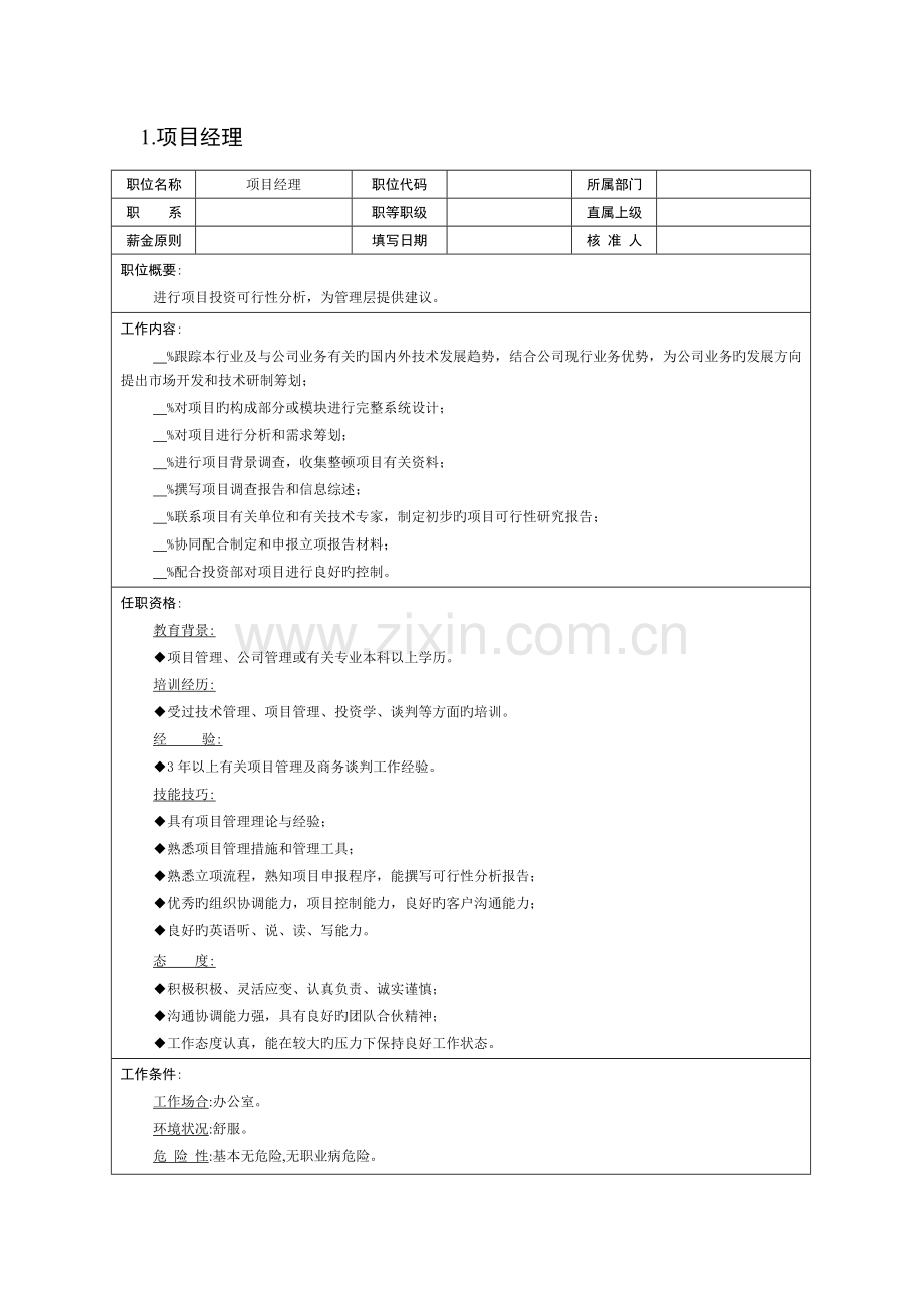 企业专项项目部组织机构图与岗位基本职责描述.docx_第1页