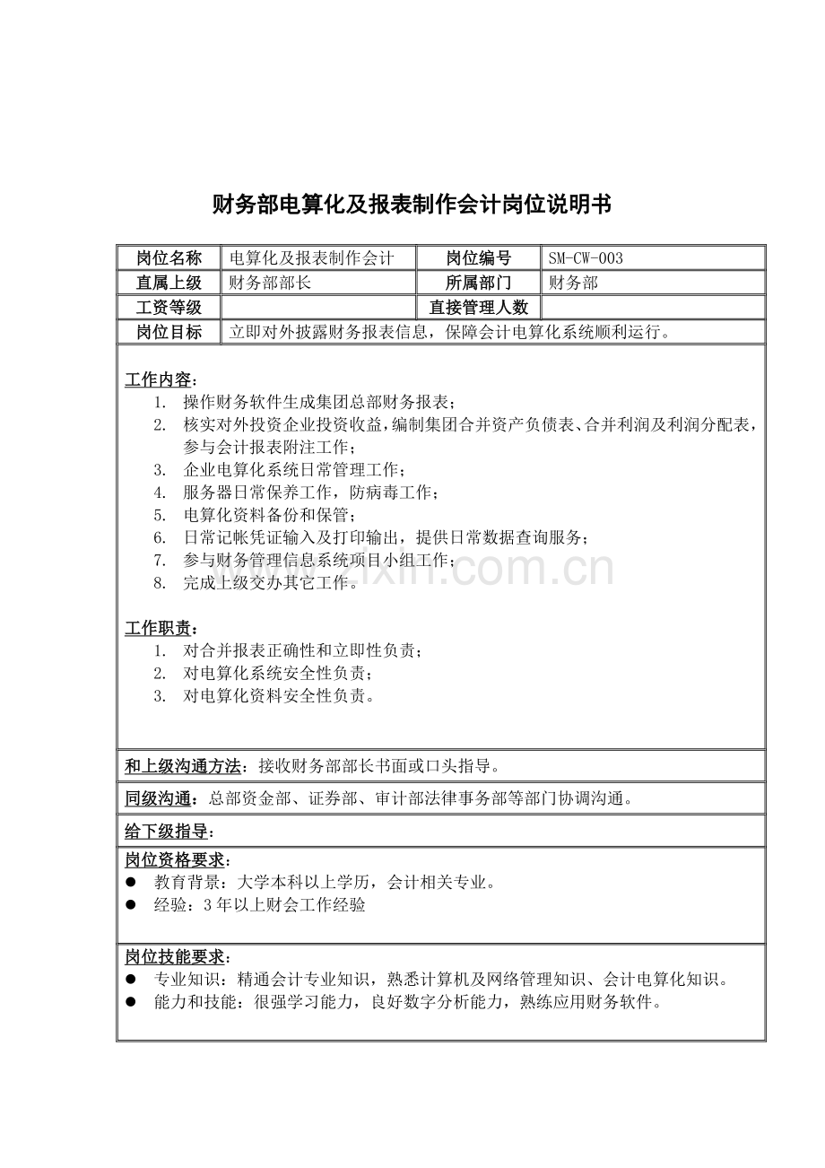 电算化及报表制作会计岗位职责样本.doc_第1页