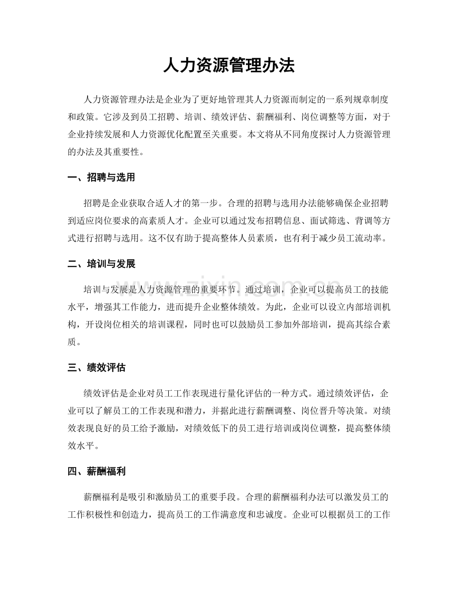 人力资源管理办法.docx_第1页