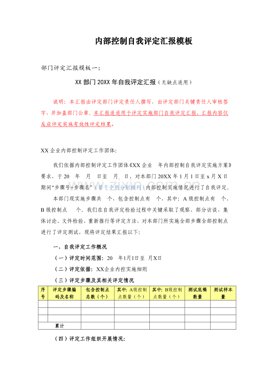 内控自我评估综合报告模板.doc_第1页