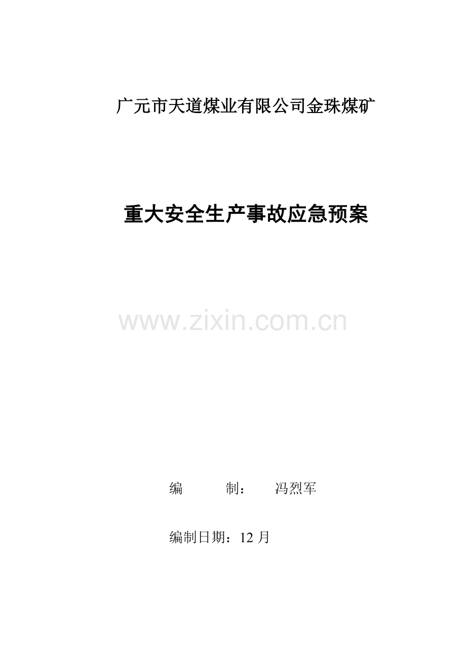 煤矿公司重大安全生产事故应急全新预案.docx_第1页