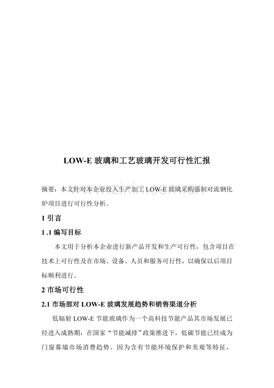 LOWE玻璃及工艺玻璃开发的可行性报告模板.doc_第1页