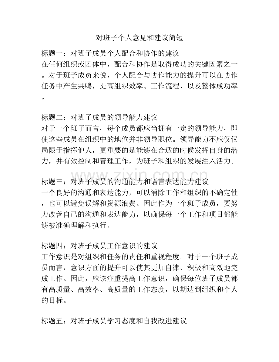 对班子个人意见和建议简短.docx_第1页