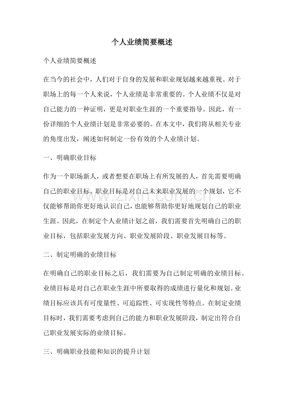 个人业绩简要概述.docx_第1页