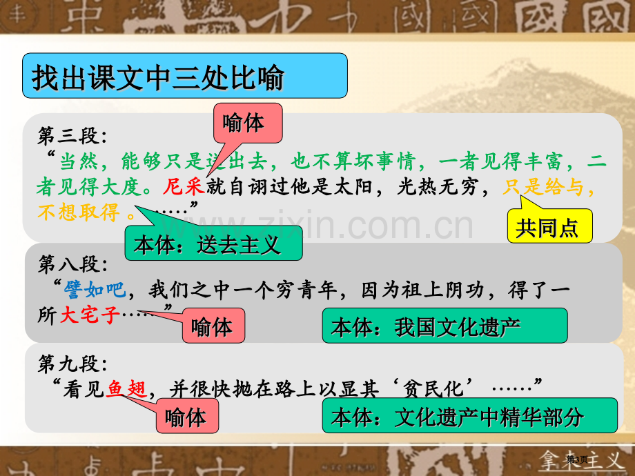 《拿来主义》中的比喻论证市公开课一等奖百校联赛获奖课件.pptx_第3页