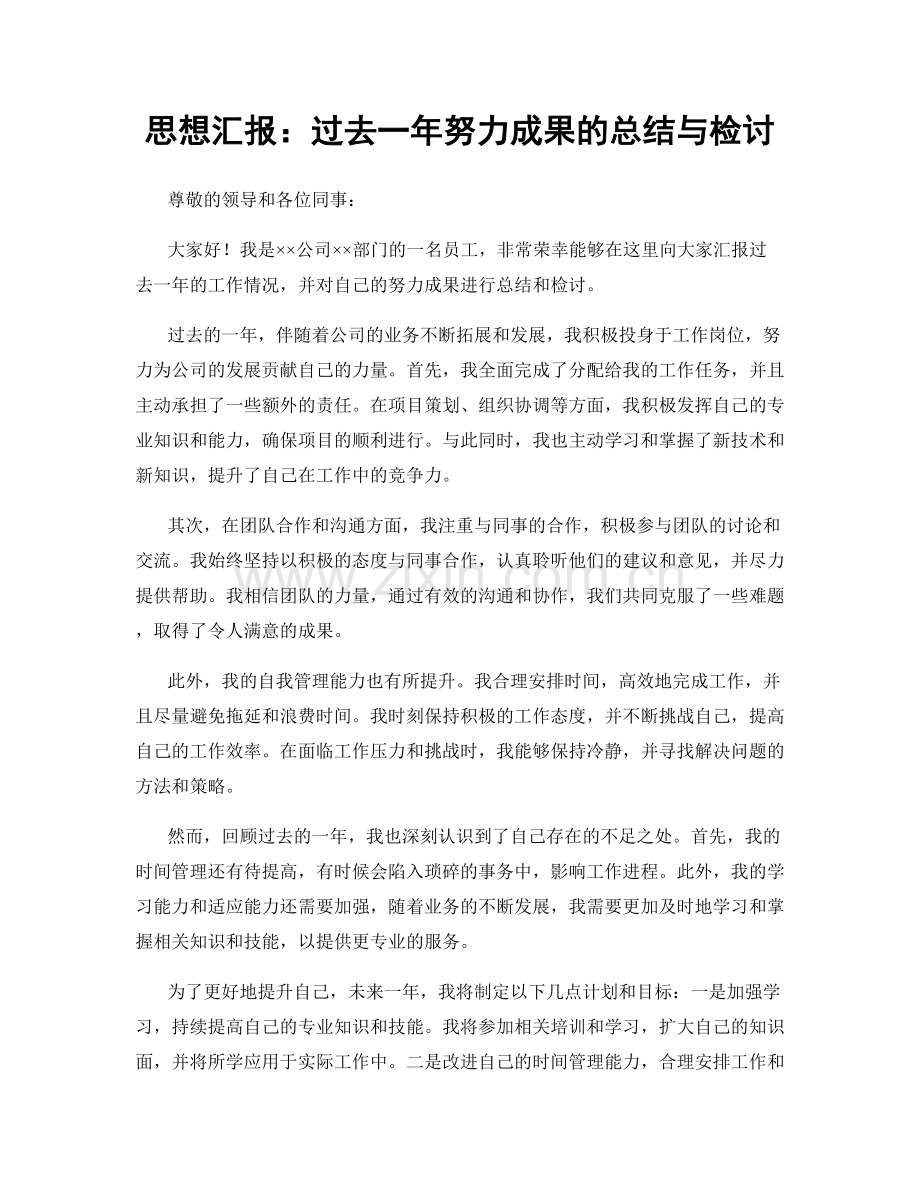 思想汇报：过去一年努力成果的总结与检讨.docx_第1页