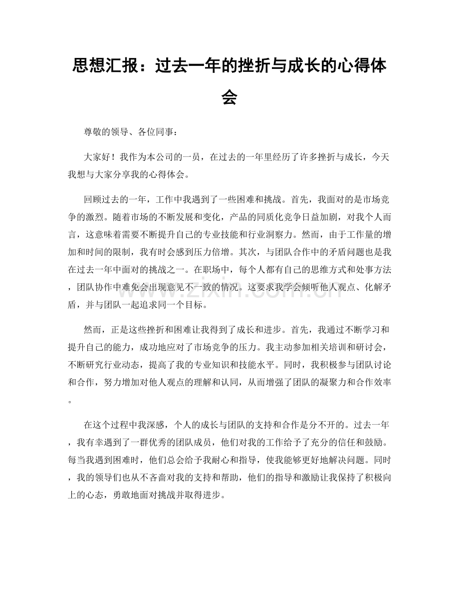 思想汇报：过去一年的挫折与成长的心得体会.docx_第1页