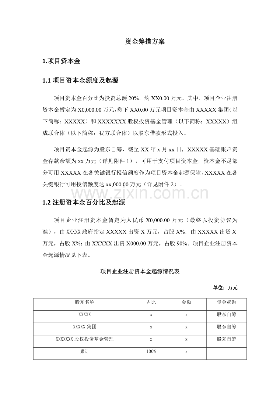 PPP综合项目资金筹措专项方案融资专项方案.docx_第1页