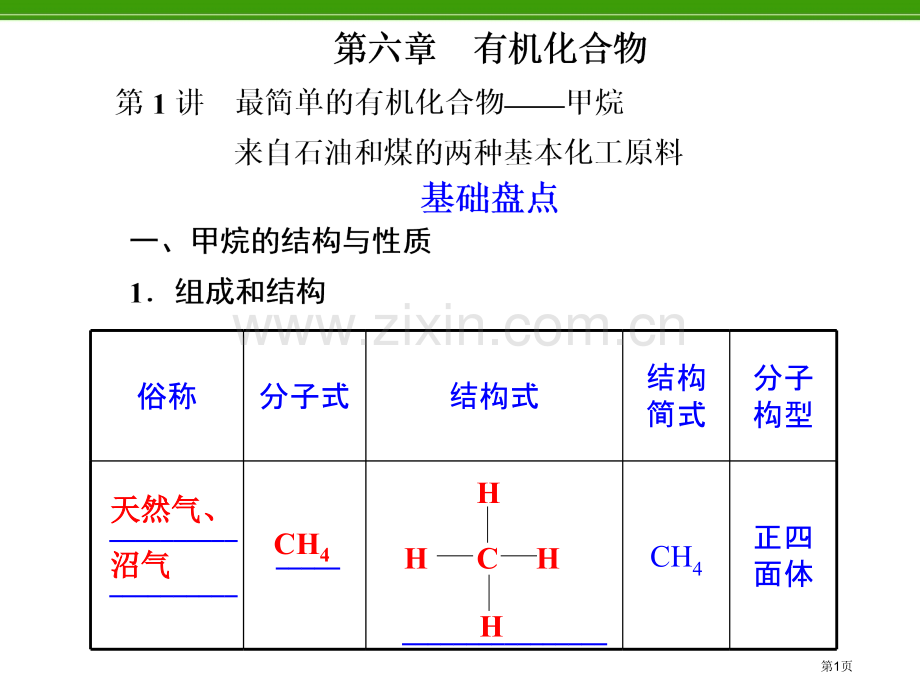 化学复习第1讲最简单的有机化合物甲烷省公共课一等奖全国赛课获奖课件.pptx_第1页