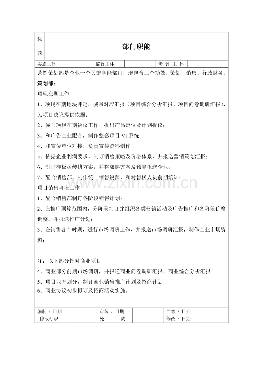 房地产营销策划部岗位职责制度样本.doc_第1页