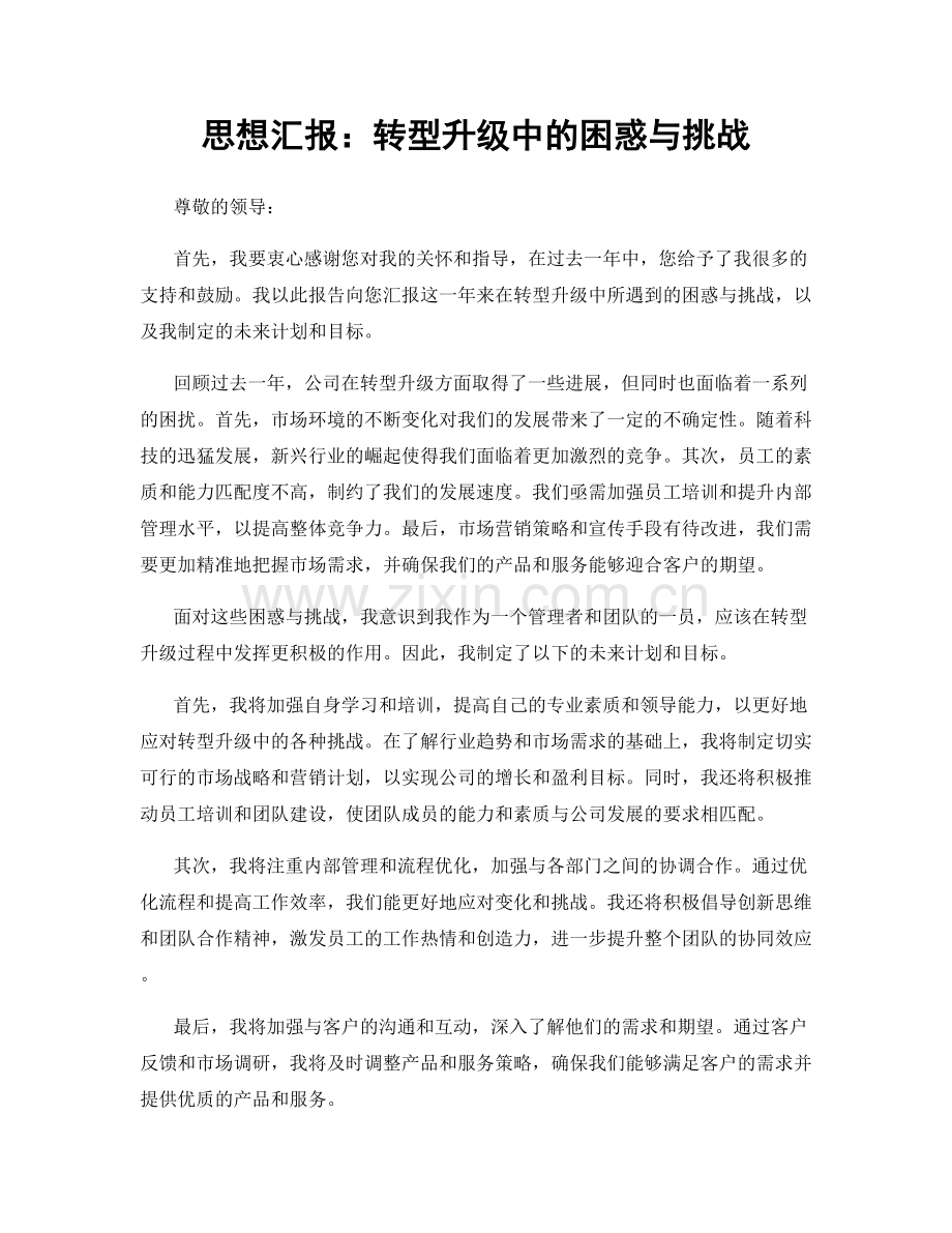 思想汇报：转型升级中的困惑与挑战.docx_第1页