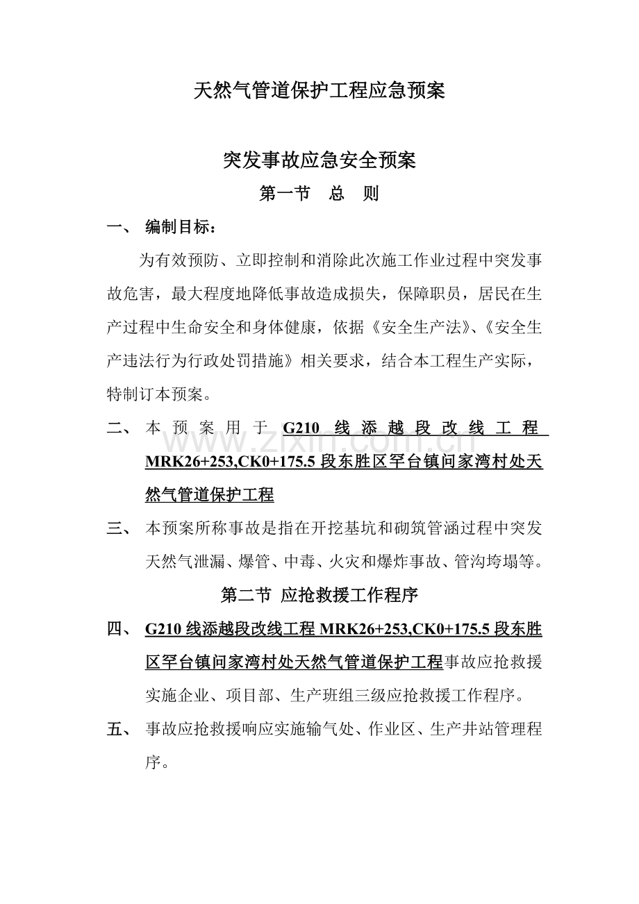 天然气管道保护综合项目工程应急专项预案.docx_第1页