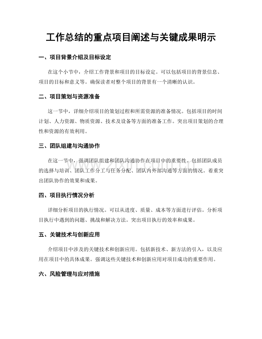 工作总结的重点项目阐述与关键成果明示.docx_第1页