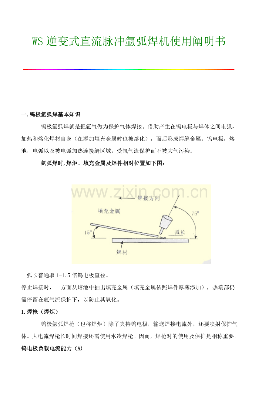 逆变式直流脉冲氩弧焊机使用说明指导书及工作原理图.doc_第1页