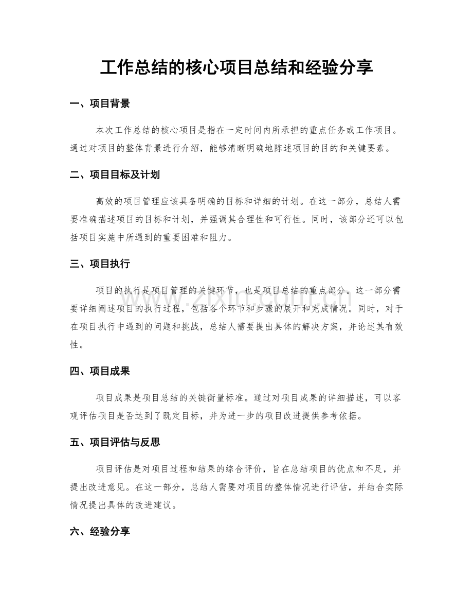 工作总结的核心项目总结和经验分享.docx_第1页