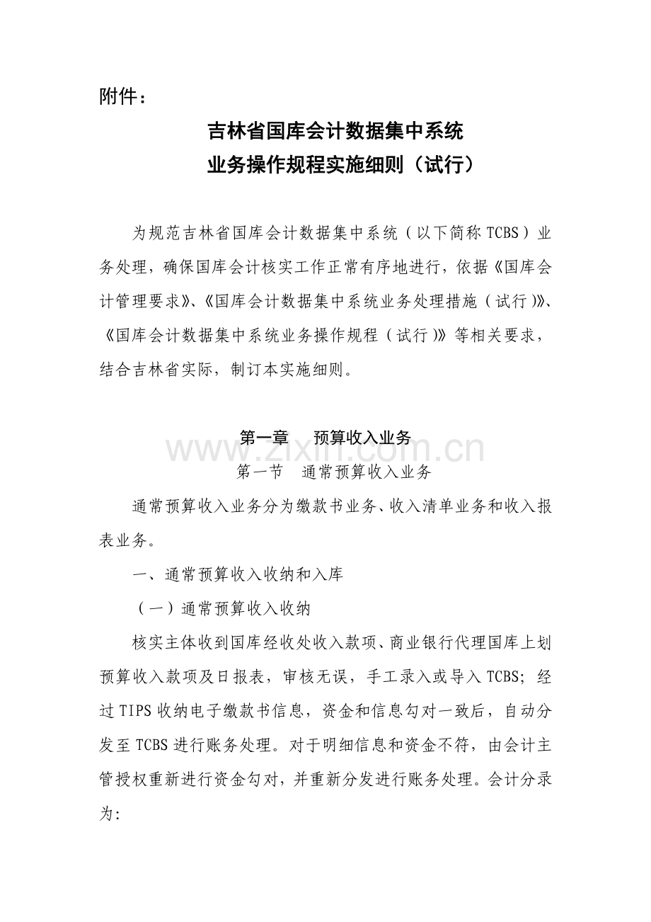 吉林省国库会计数据集中系统业务操作规程实施细则试行模板.doc_第1页