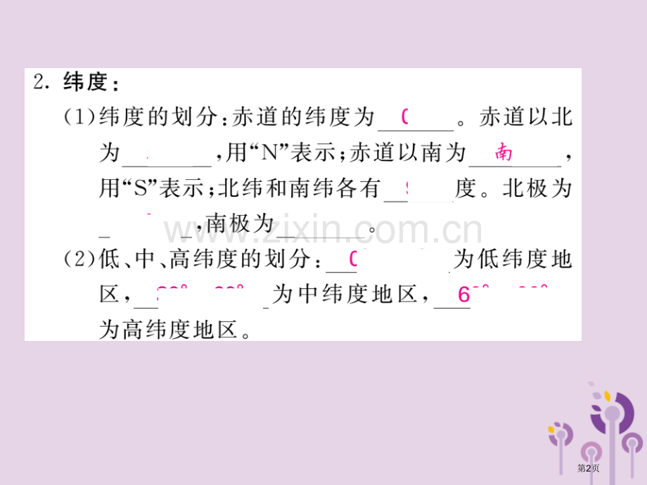 七年级地理上册第二章第一节认识地球第二课时纬线和纬度经线和经度习题市公开课一等奖百校联赛特等奖大赛微.pptx_第2页