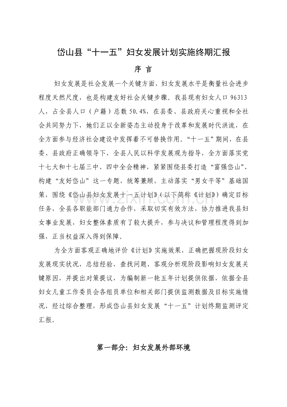 岱山县十一五妇女发展规划方案实施终期报告.doc_第1页