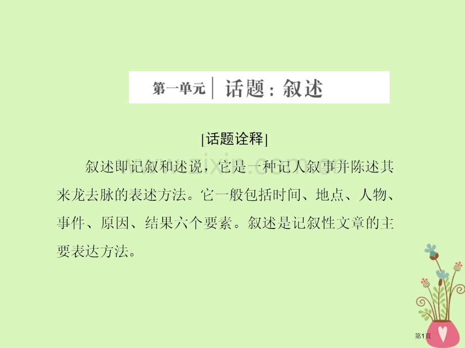 高中语文第一单元话题前言叙述外国小说欣赏公开课全省一等奖完整版PPT课件.pptx_第1页