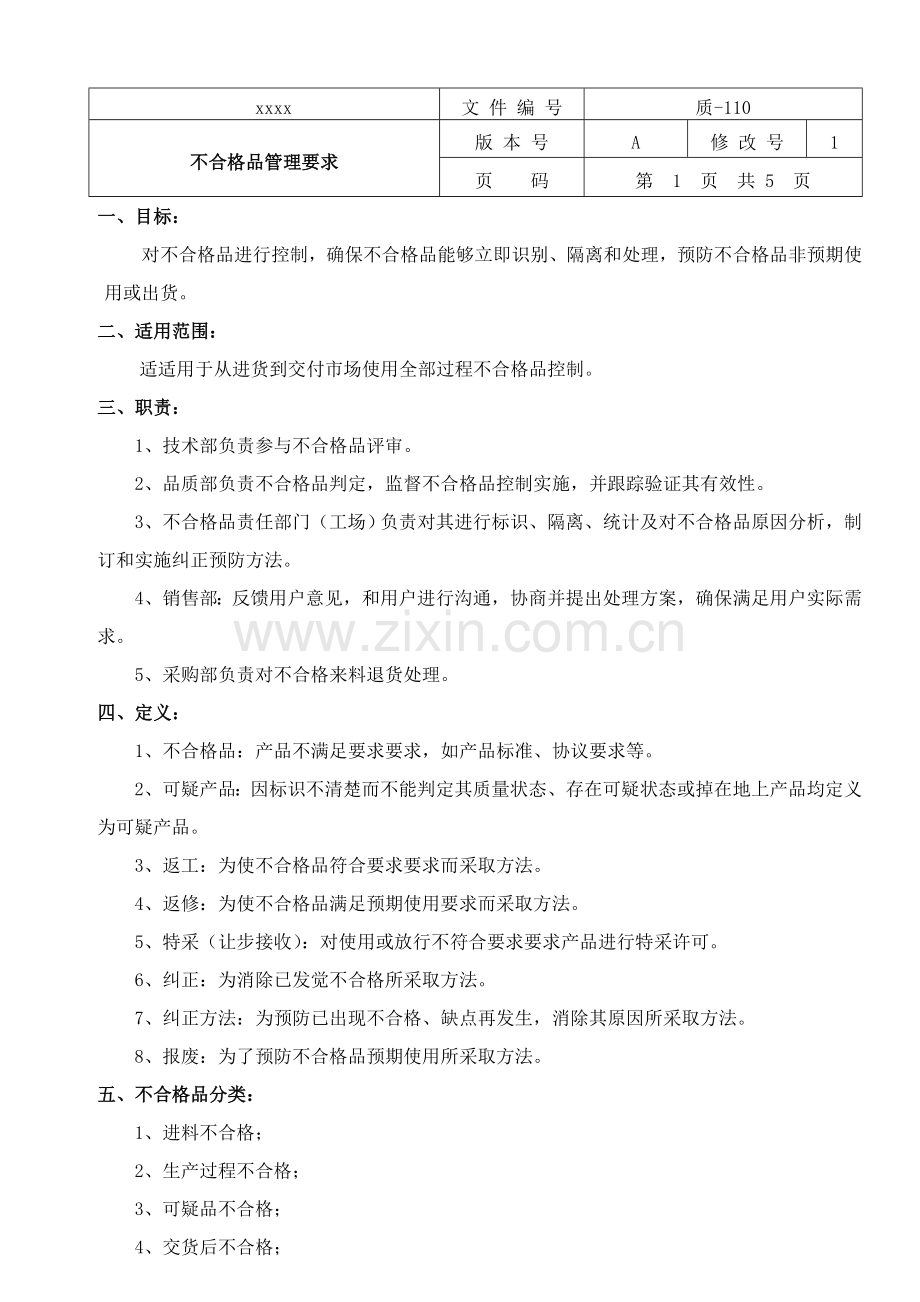 不合格品管理详细规定.doc_第1页