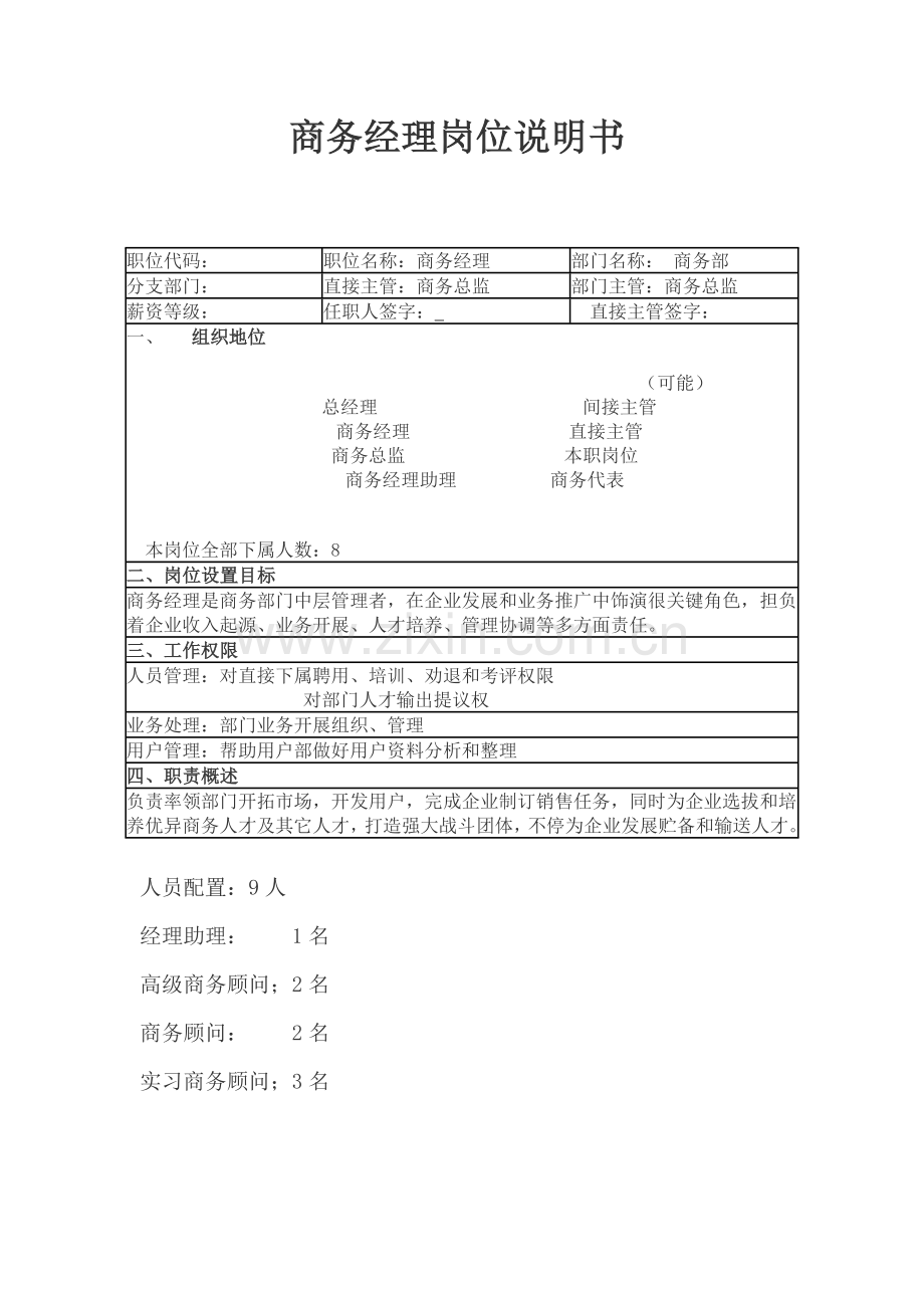 商务经理岗位新版说明书.doc_第1页