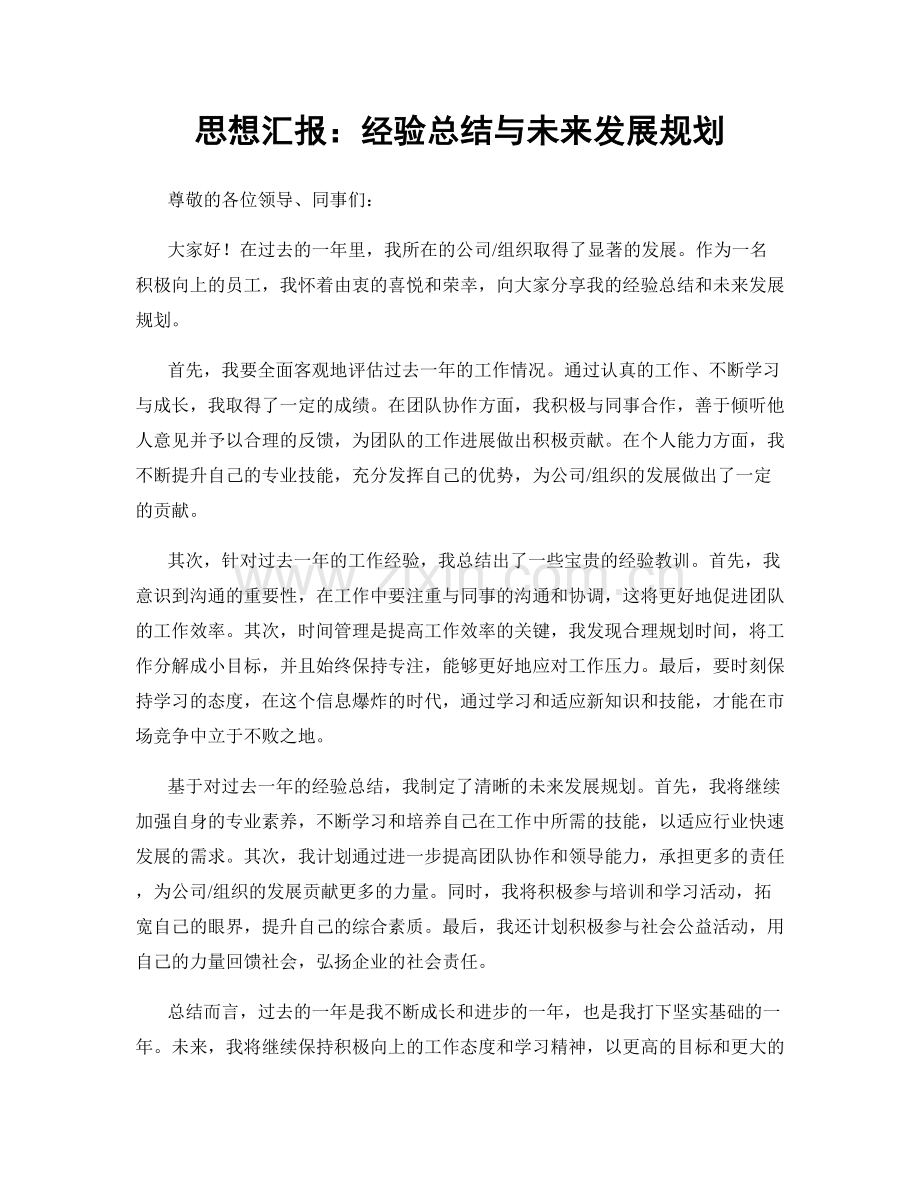 思想汇报：经验总结与未来发展规划.docx_第1页