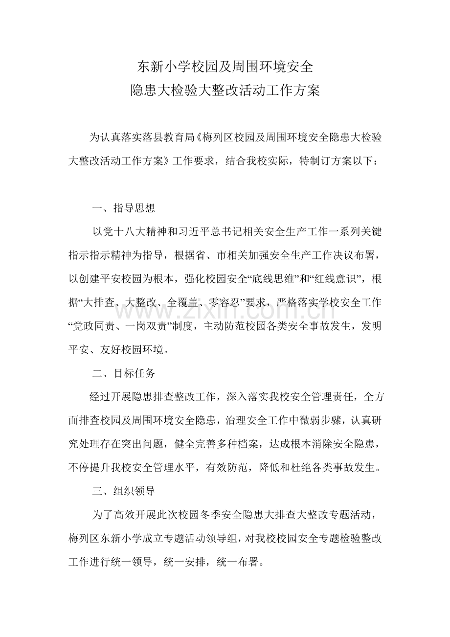 东新小学校园安全隐患大排查大整治活动实施专项方案.doc_第1页