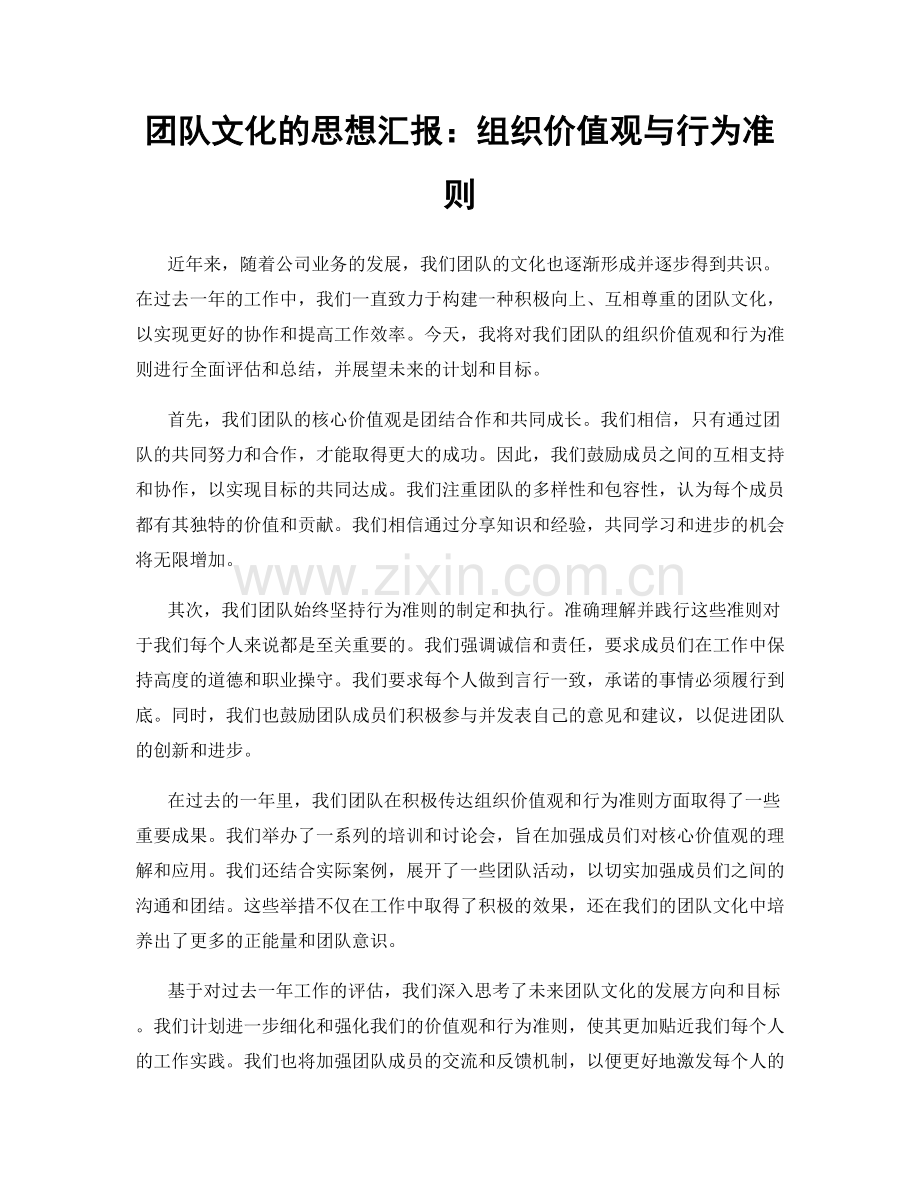 团队文化的思想汇报：组织价值观与行为准则.docx_第1页