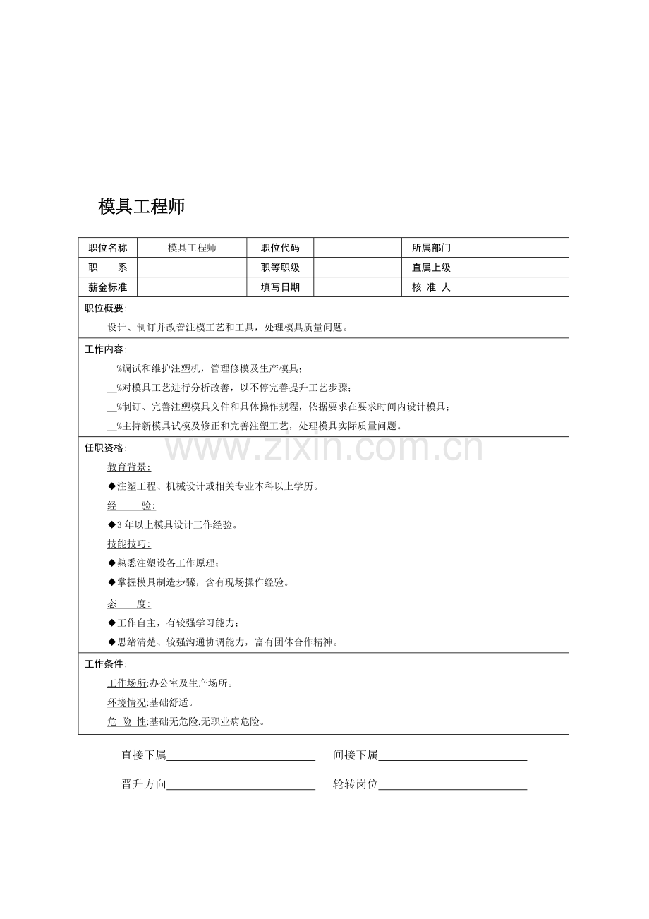 模具工程师岗位职责说明书样本.doc_第1页