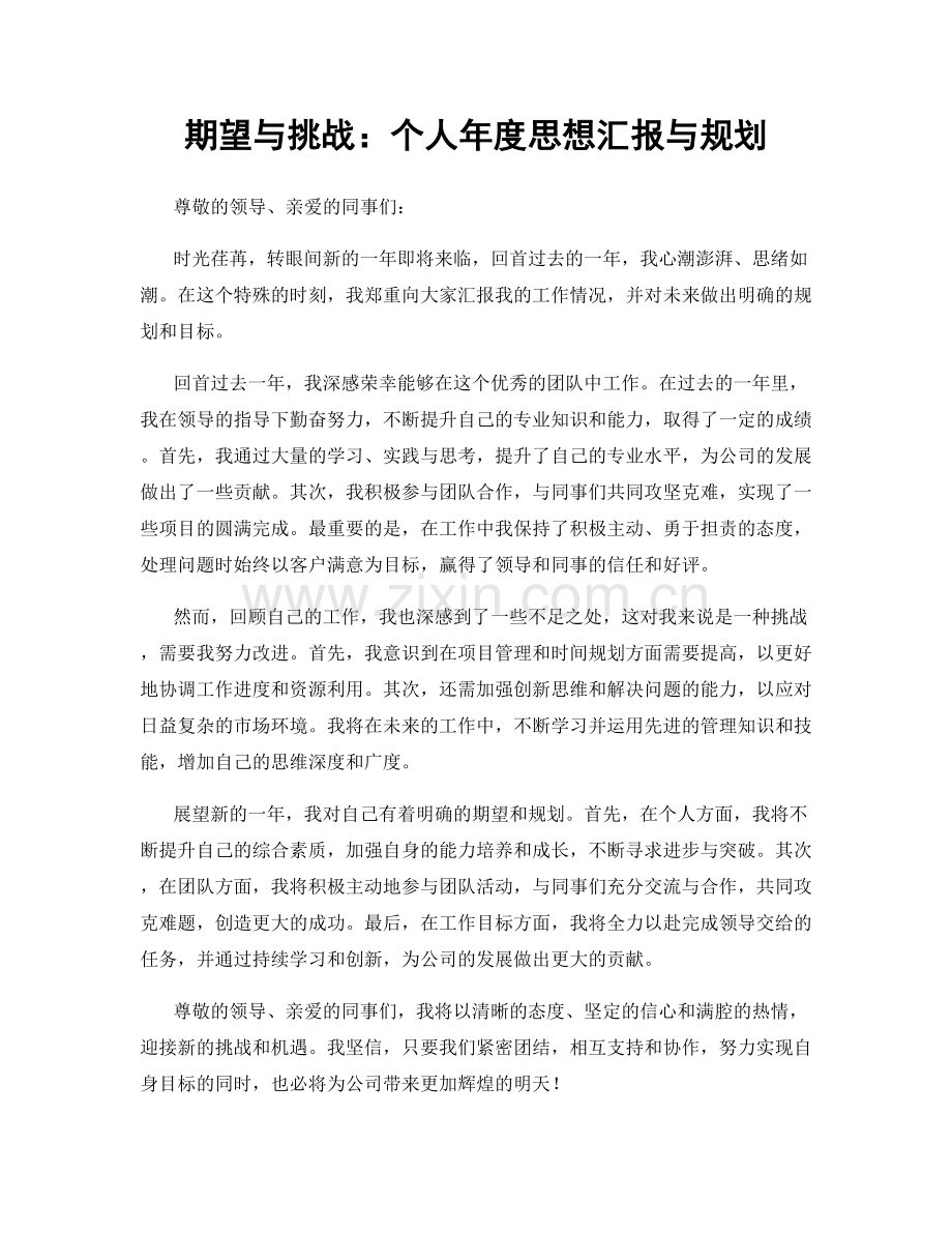 期望与挑战：个人年度思想汇报与规划.docx_第1页