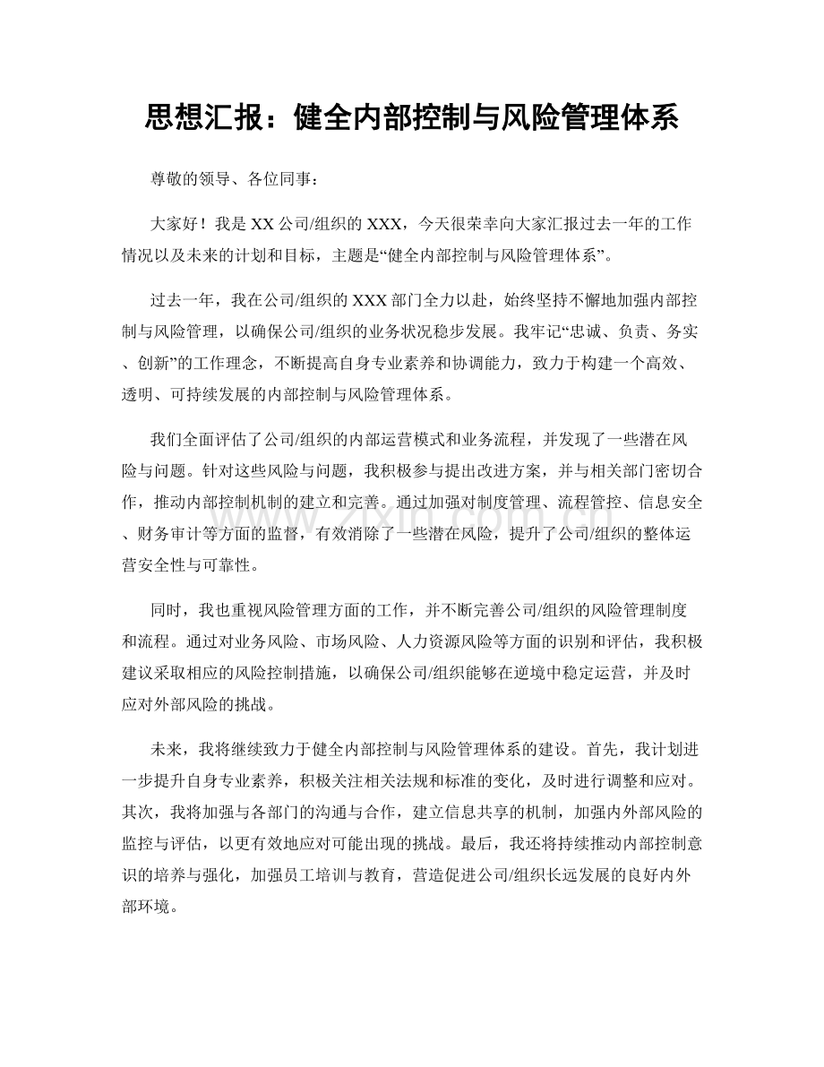 思想汇报：健全内部控制与风险管理体系.docx_第1页