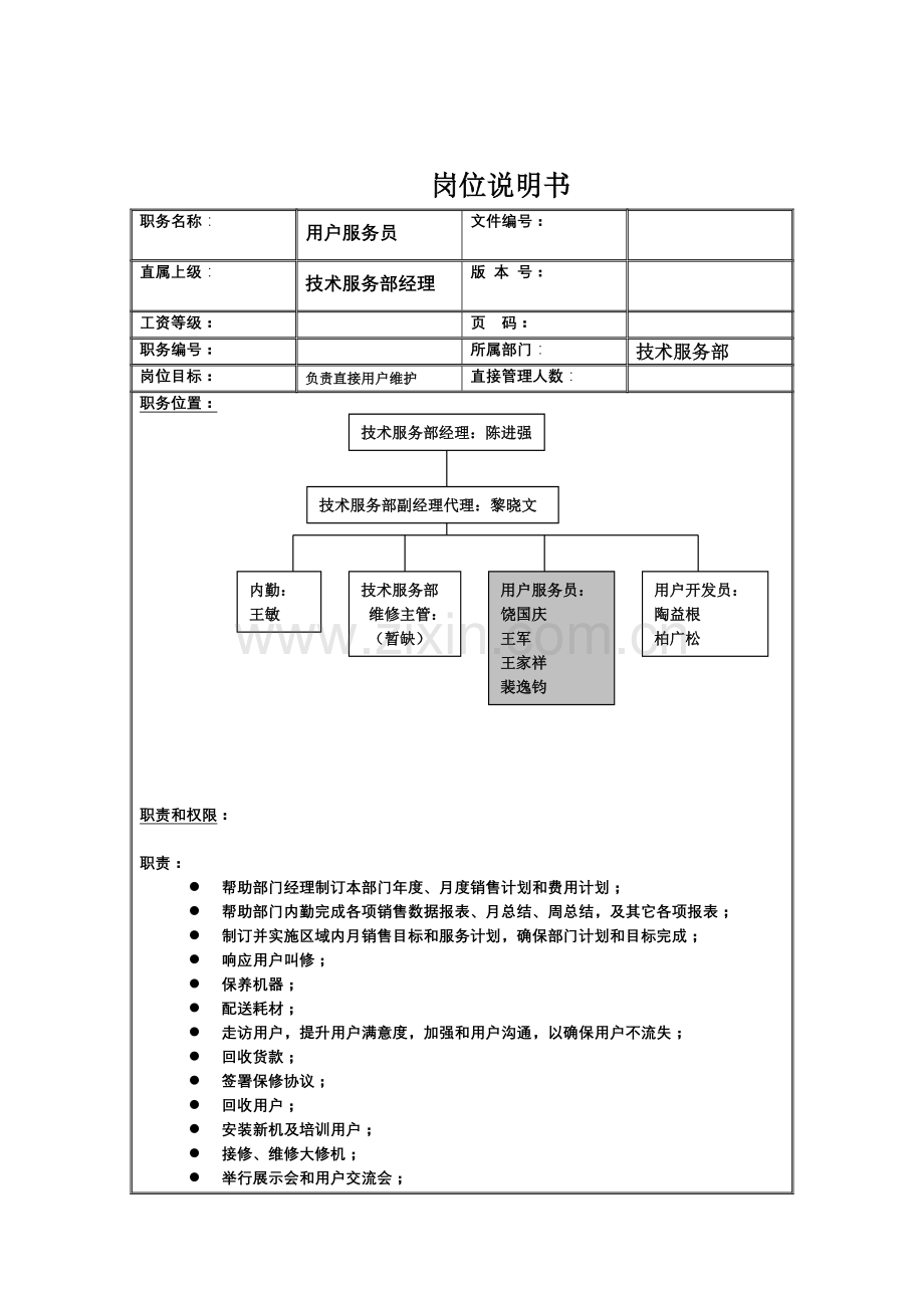 技术服务部客户服务员岗位职责样本.doc_第1页