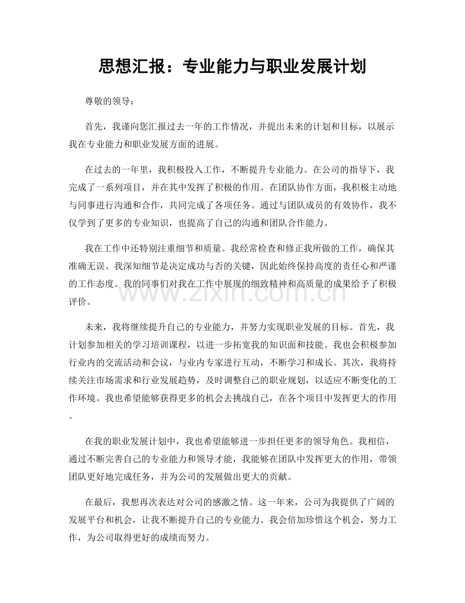 思想汇报：专业能力与职业发展计划.docx_第1页