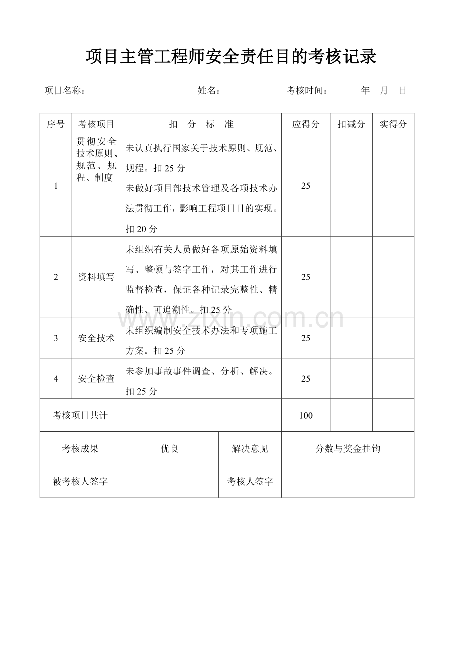 建筑工程综合项目施工综合项目部安全责任目标考核表.doc_第3页