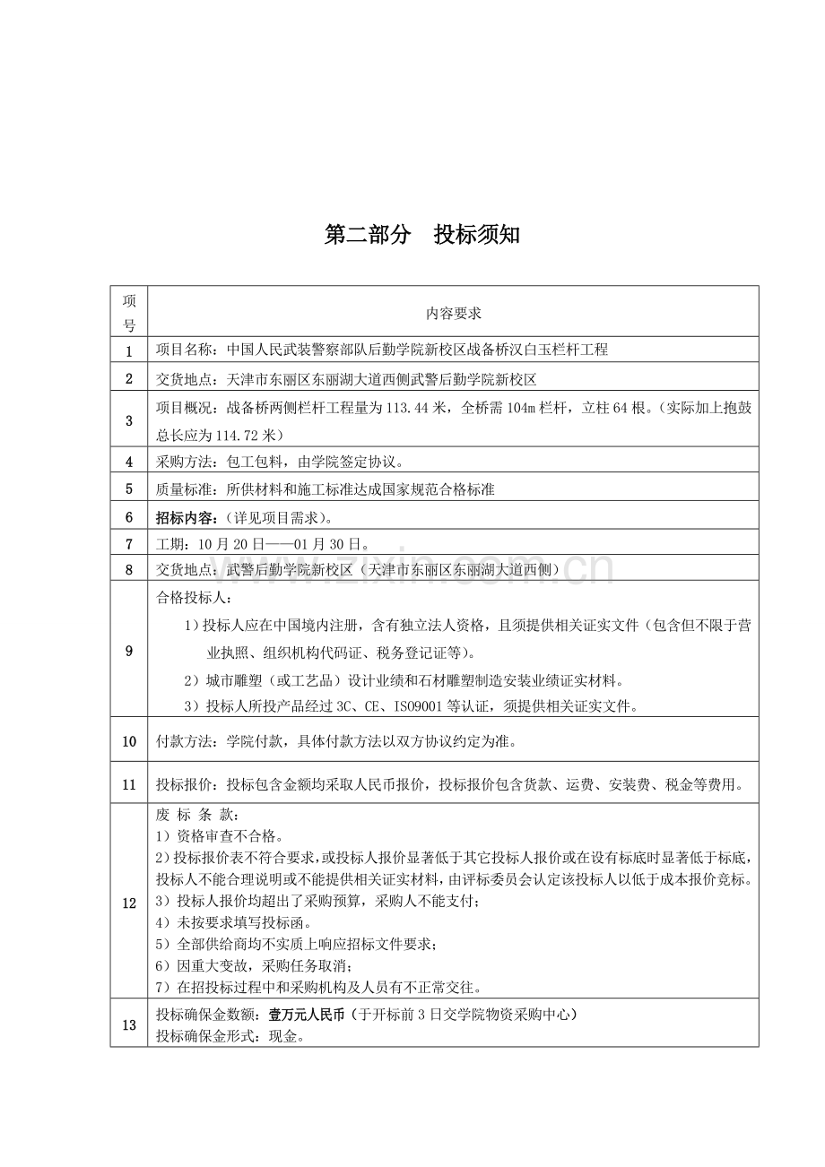 校区战备桥汉白玉栏杆工程招标文件模板.doc_第3页